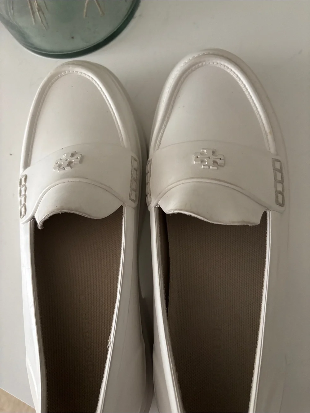 Tory Burch White Leather Platform Loafers with Logo